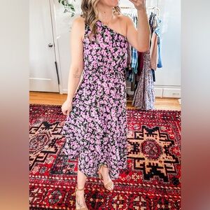NWOT Floral One-Shoulder Dress - Purple and Black Size S